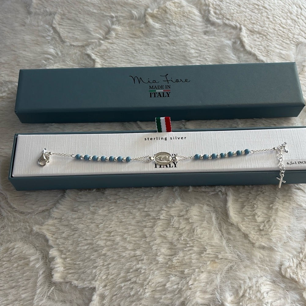 Mia Fiore Sterling Silver Saint Maria Cross Beaded‎ Religious Bracelet New